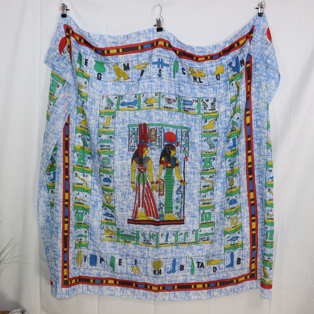 Unbranded Egyptian Hieroglyphics Scarf 54x46 Blue Unisex Vintage Souvenir